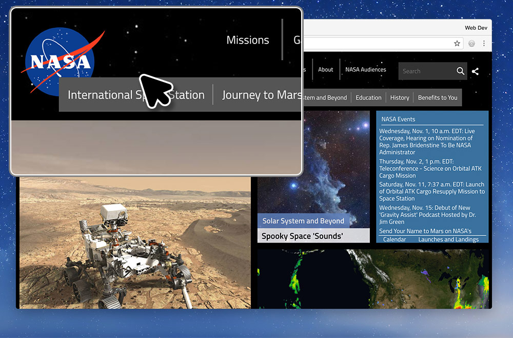 NASA’s website viewed with screen zooming