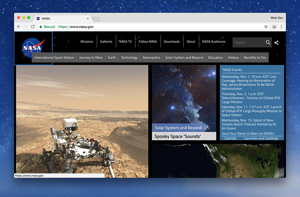 NASA’s website navigated with the tab key